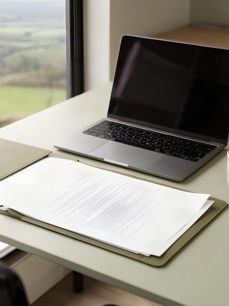 Open legal document beside a laptop on a quiet office desk in Cumbria